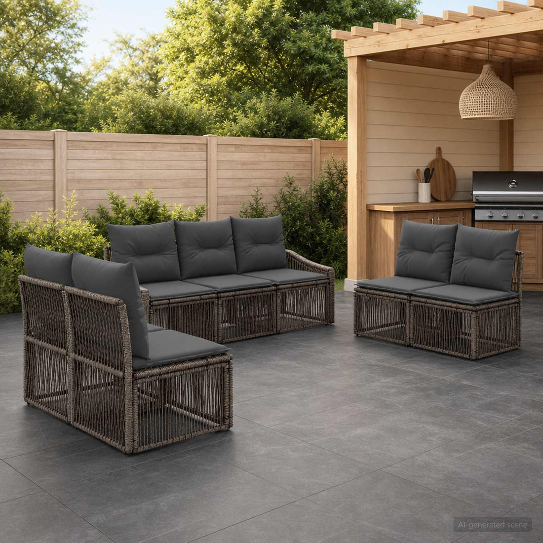 vidaXL Conjunto de sofás de jardín 7 uds. Gris ratán sintético