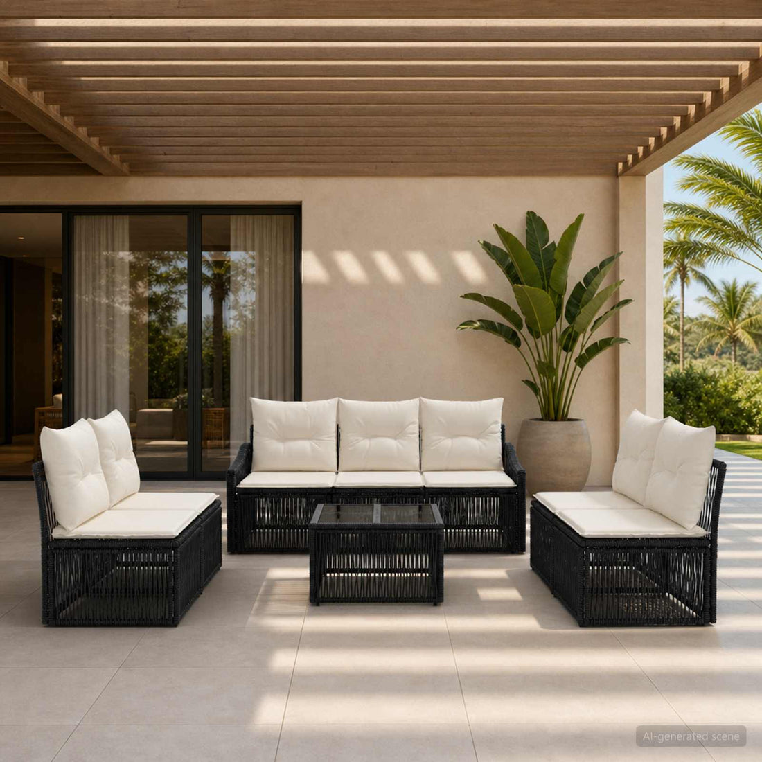 vidaXL Conjunto de sofás de jardín 8 uds. Negro ratán sintético
