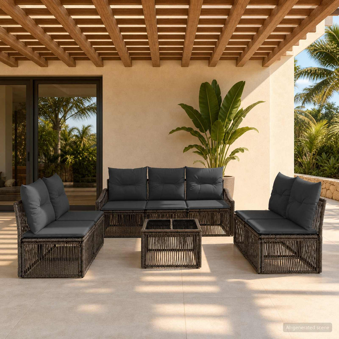 vidaXL Conjunto de sofás de jardín 8 uds. Gris ratán sintético