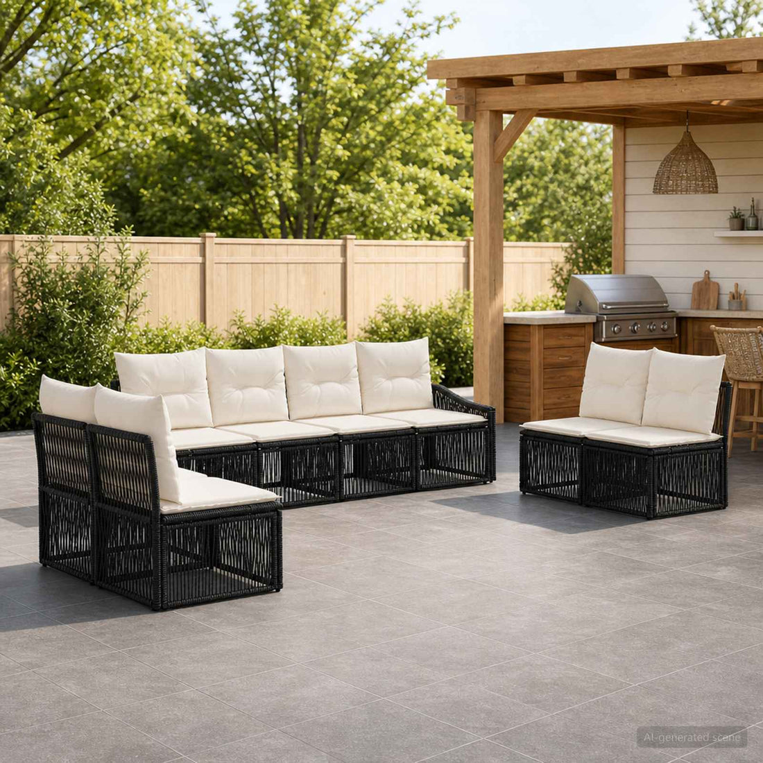 vidaXL Conjunto de sofás de jardín 8 uds. Negro ratán sintético