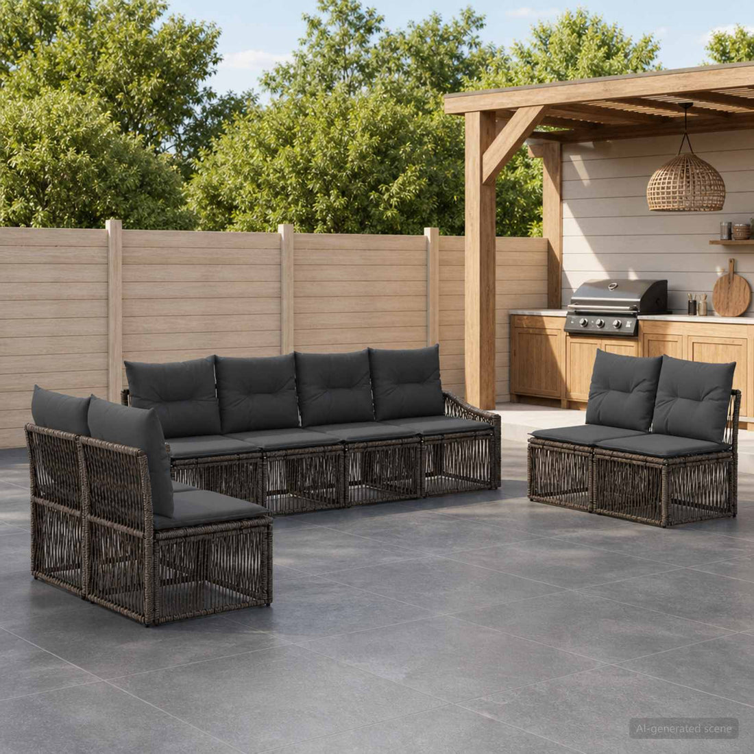 vidaXL Conjunto de sofás de jardín 8 uds. Gris ratán sintético