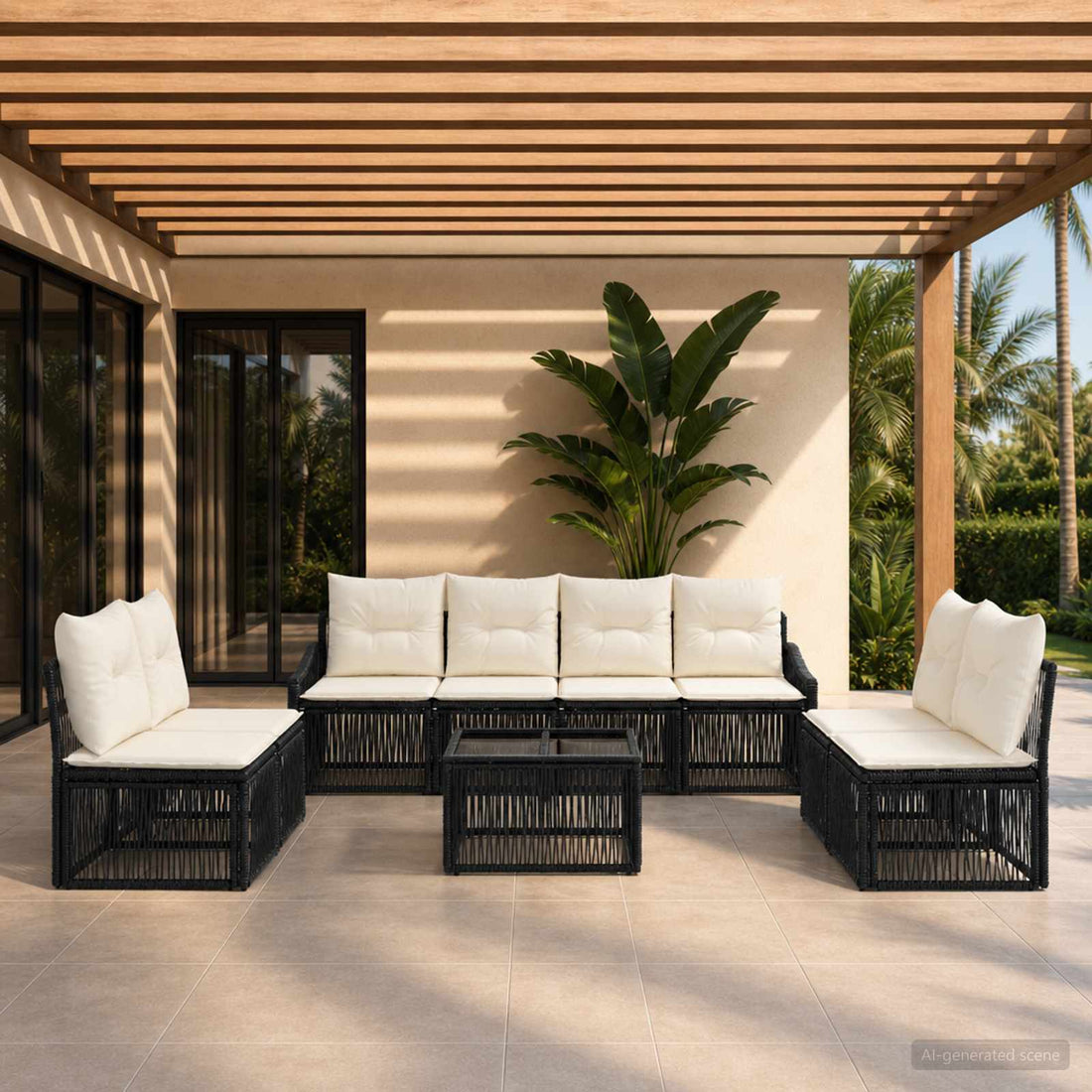 vidaXL Conjunto de sofás de jardín 9 uds. Negro ratán sintético