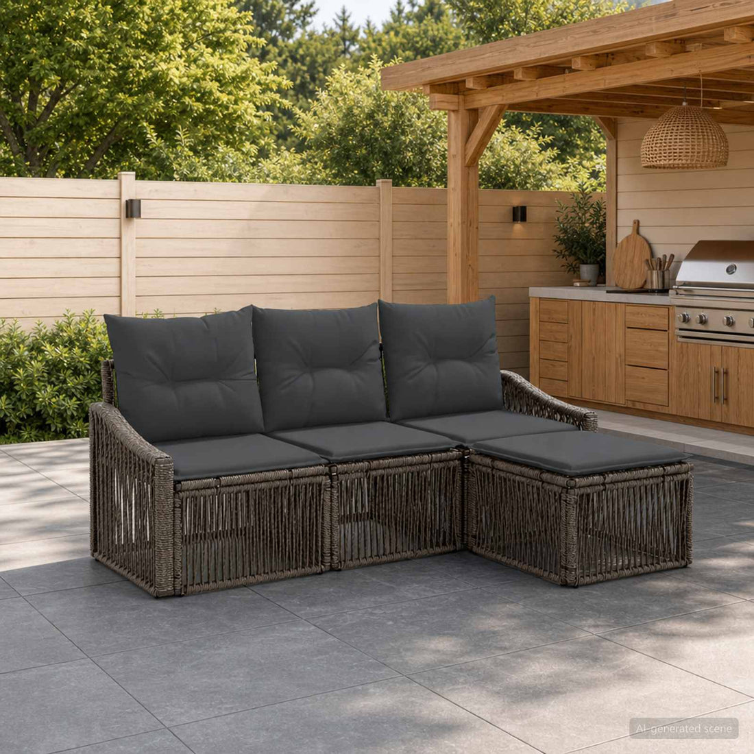 vidaXL Conjunto de sofás de jardín 4 uds. Gris ratán sintético