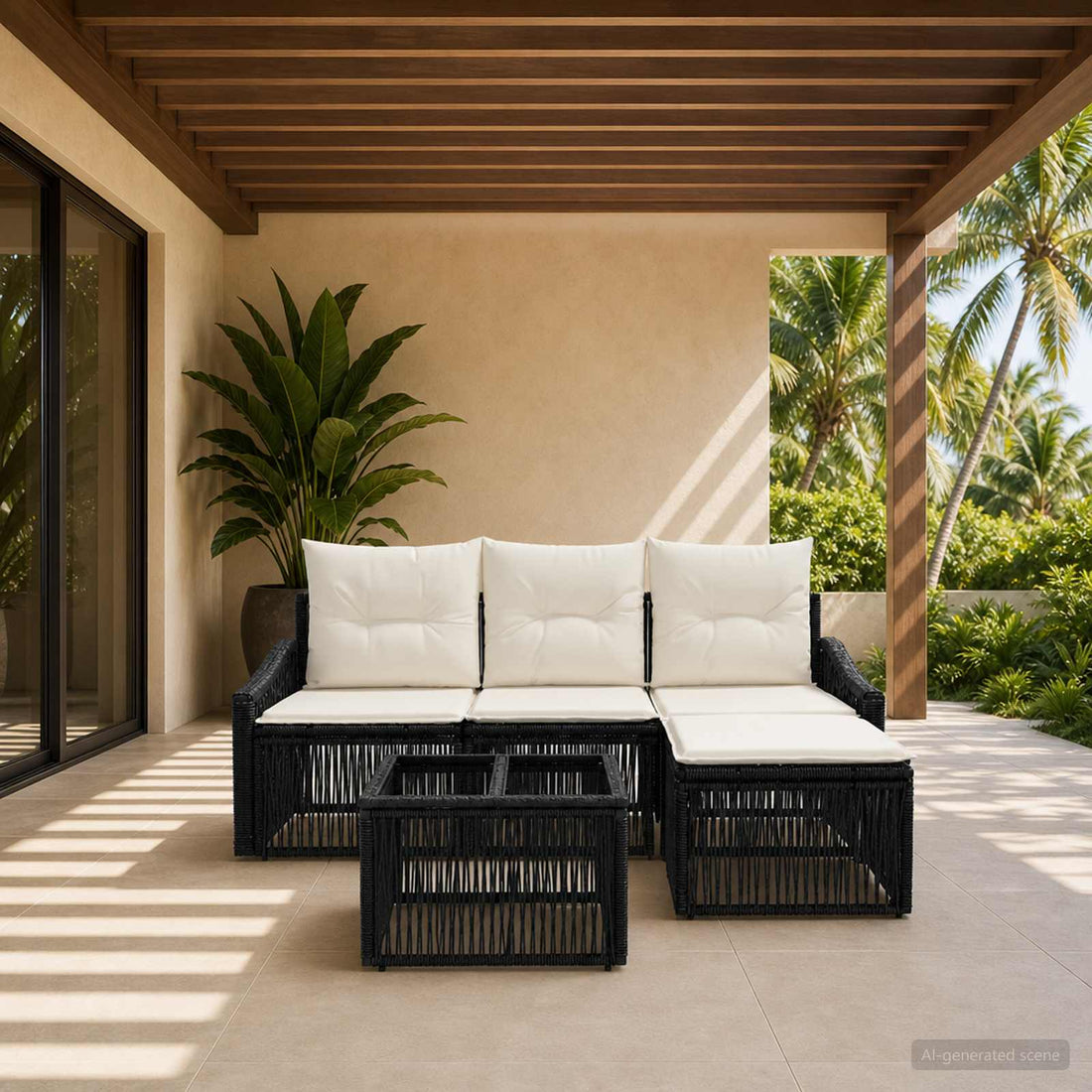 vidaXL Conjunto de sofás de jardín 5 uds. Negro ratán sintético