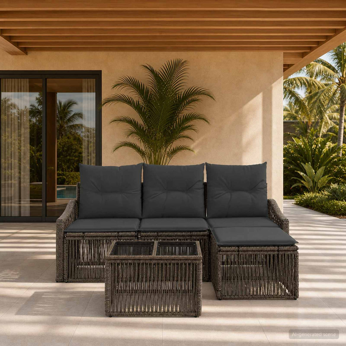 vidaXL Conjunto de sofás de jardín 5 uds. Gris ratán sintético