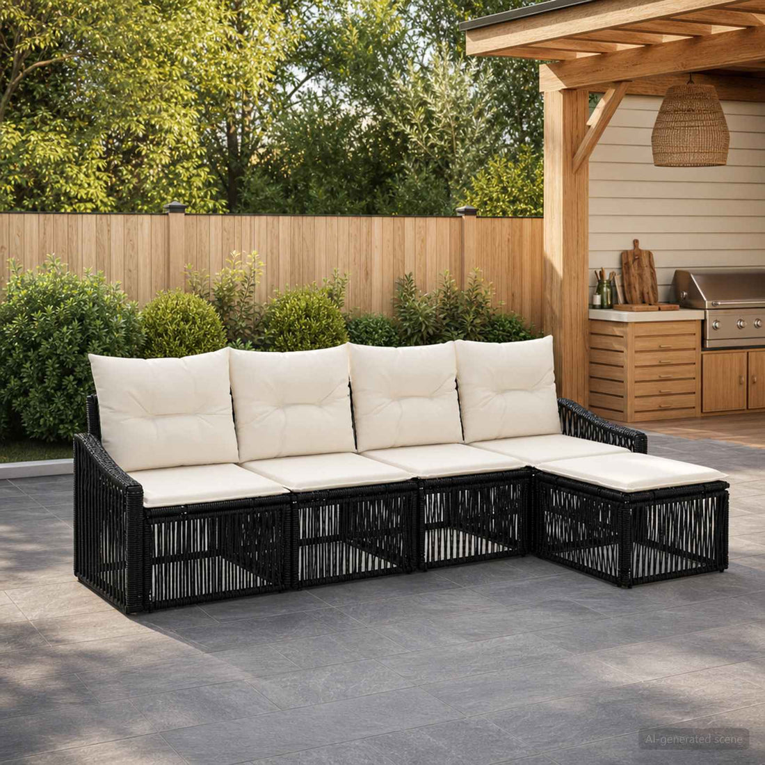 vidaXL Conjunto de sofás de jardín 5 uds. Negro ratán sintético