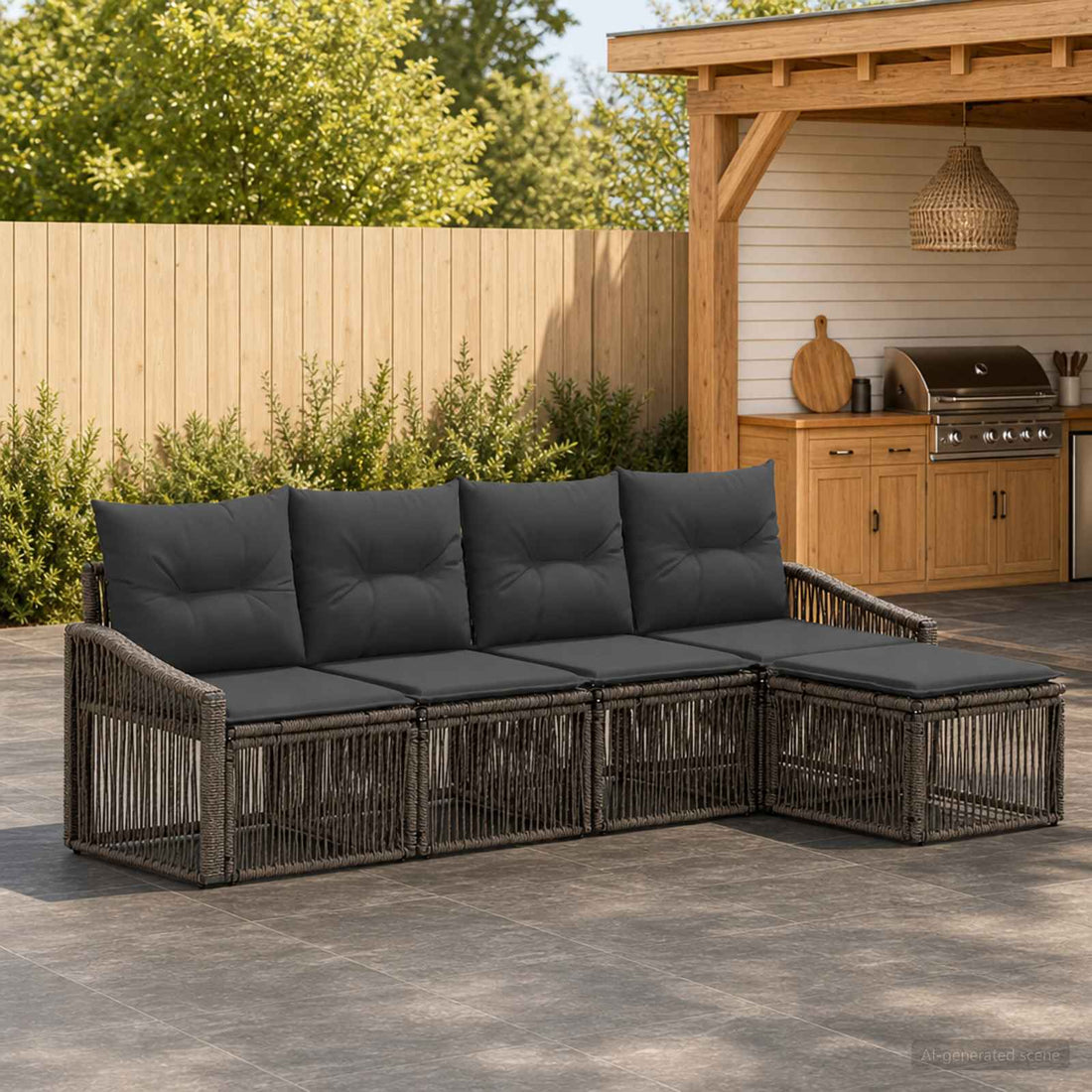 vidaXL Conjunto de sofás de jardín 5 uds. Gris ratán sintético