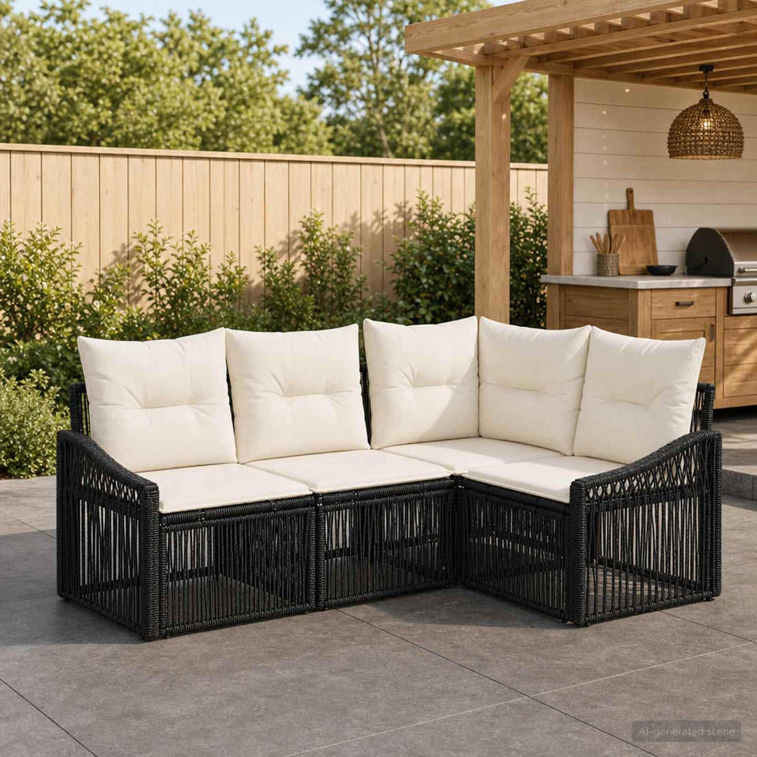 vidaXL Conjunto de sofás de jardín 4 uds. Negro ratán sintético