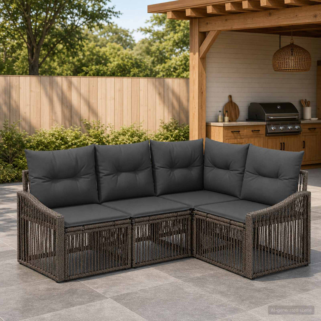 vidaXL Conjunto de sofás de jardín 4 uds. Gris ratán sintético
