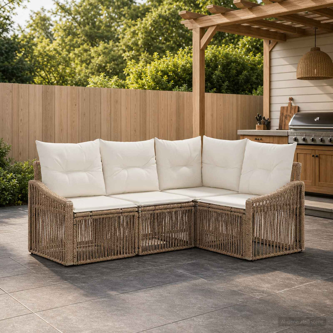 vidaXL Conjunto de sofás de jardín 4 uds. Beige ratán sintético