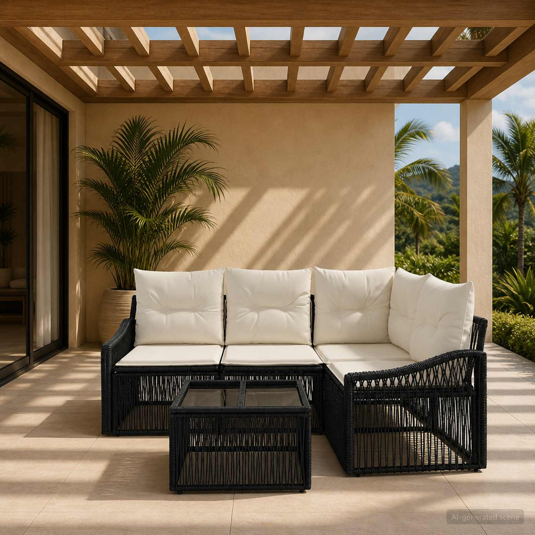 vidaXL Conjunto de sofás de jardín 5 uds. Negro ratán sintético