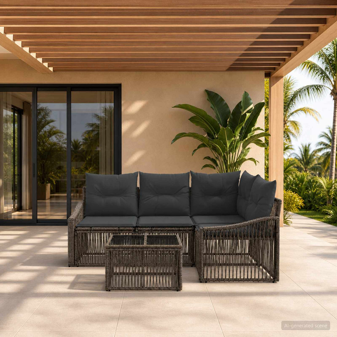 vidaXL Conjunto de sofás de jardín 5 uds. Gris ratán sintético