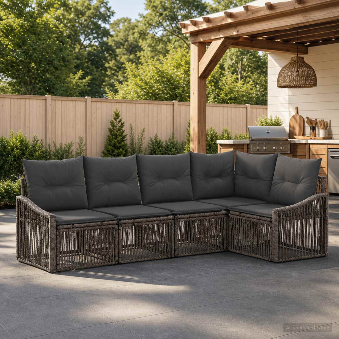 vidaXL Conjunto de sofás de jardín 5 uds. Gris ratán sintético