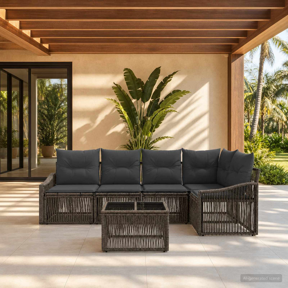 vidaXL Conjunto de sofás de jardín 6 uds. Gris ratán sintético