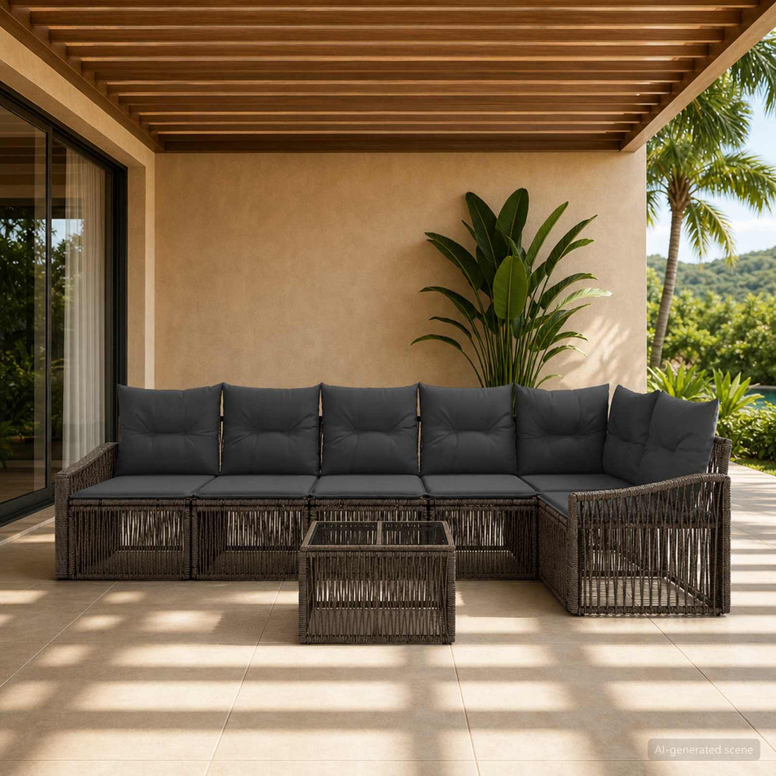 vidaXL Conjunto de sofás de jardín 7 uds. Gris ratán sintético