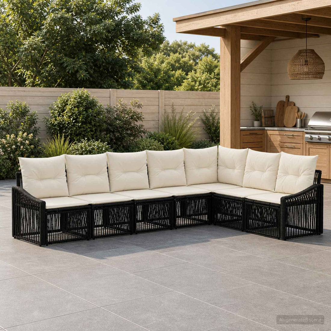 vidaXL Conjunto de sofás de jardín 7 uds. Negro ratán sintético