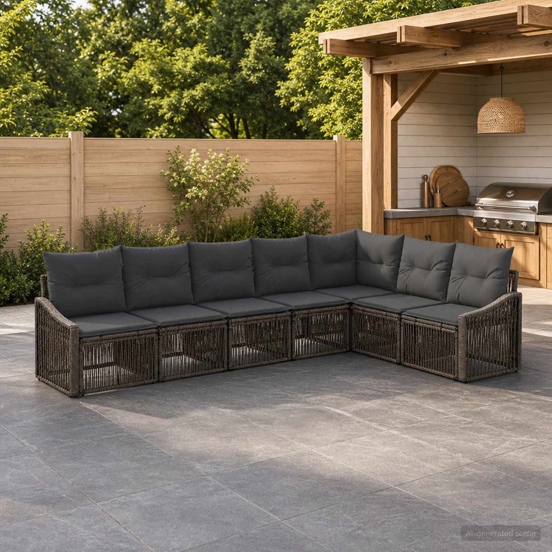 vidaXL Conjunto de sofás de jardín 7 uds. Gris ratán sintético