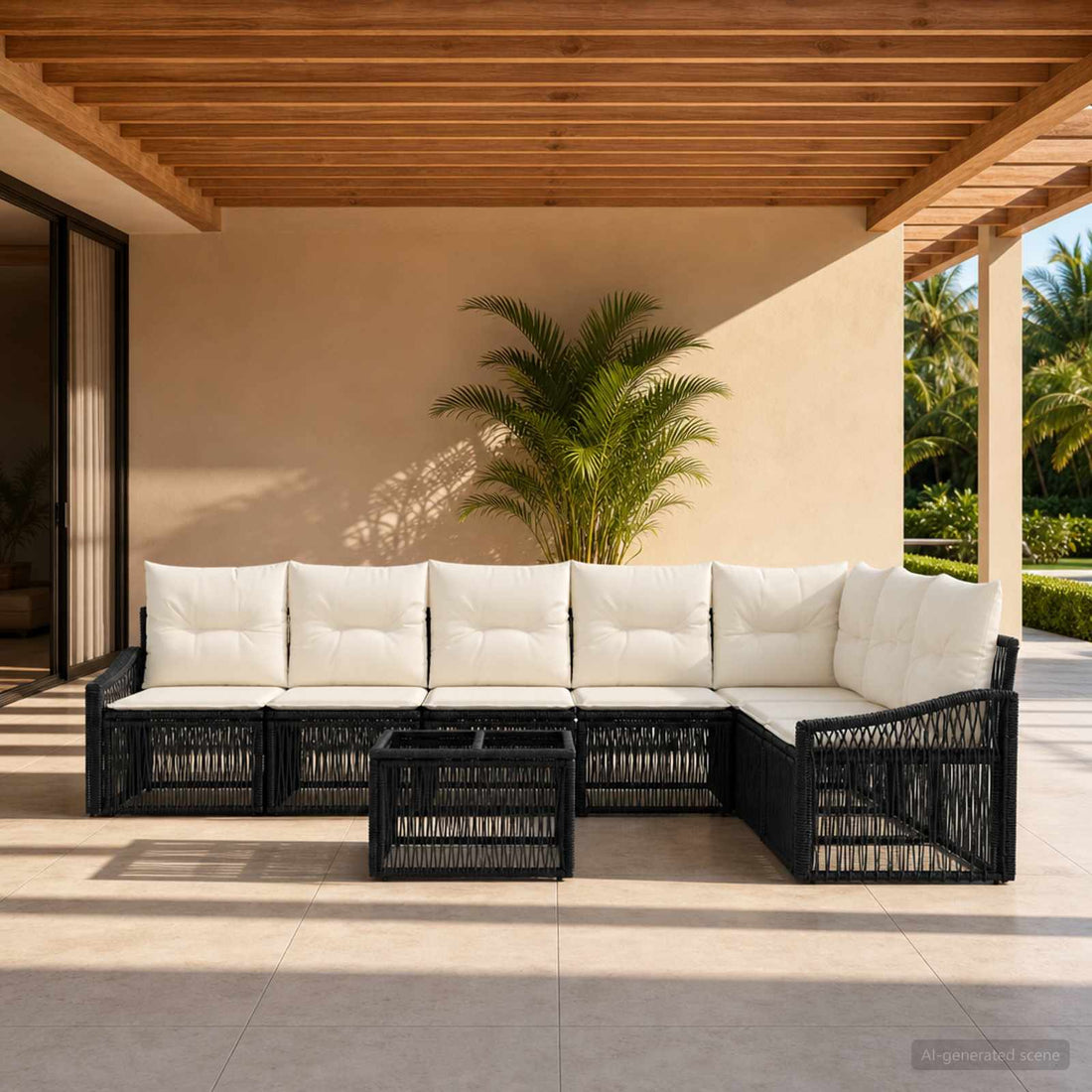 vidaXL Conjunto de sofás de jardín 8 uds. Negro ratán sintético