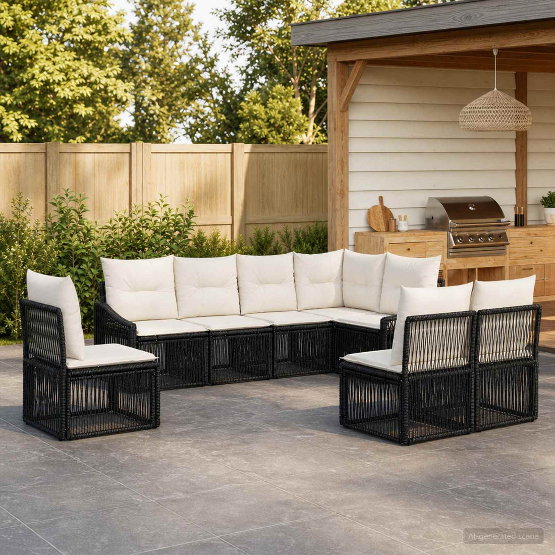 vidaXL Conjunto de sofás de jardín 8 uds. Negro ratán sintético