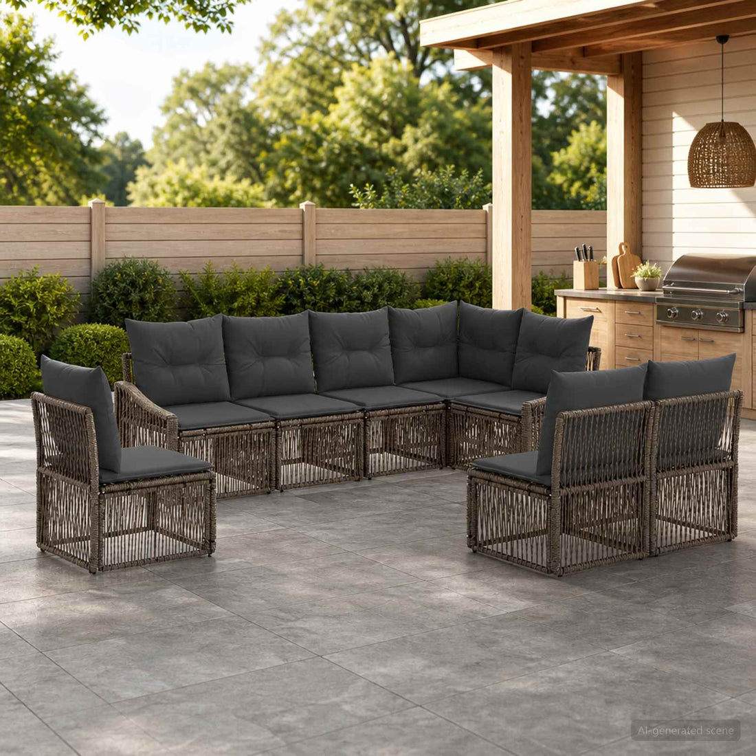 vidaXL Conjunto de sofás de jardín 8 uds. Gris ratán sintético