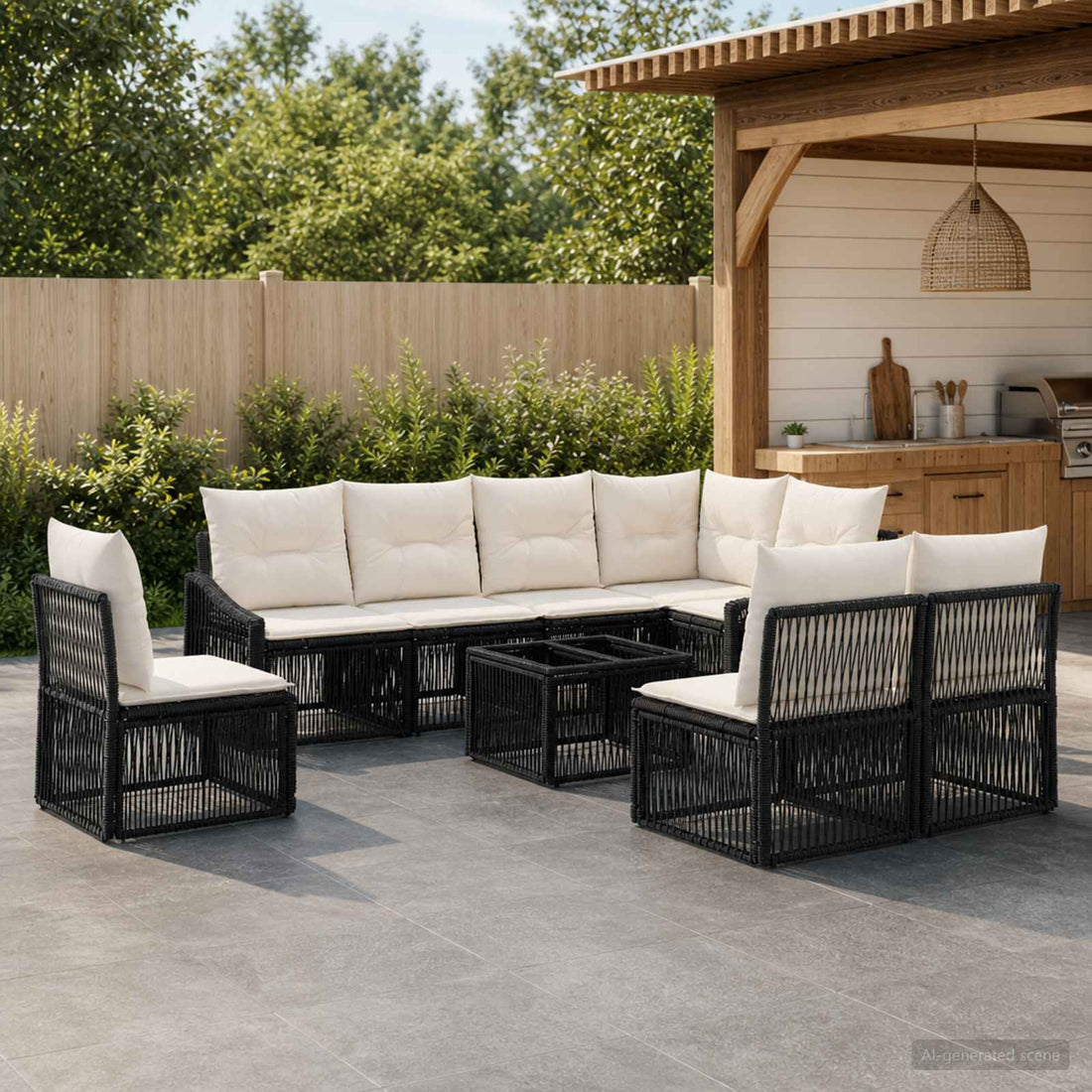 vidaXL Conjunto de sofás de jardín 9 uds. Negro ratán sintético