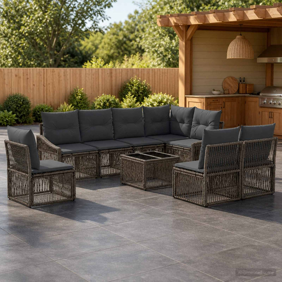 vidaXL Conjunto de sofás de jardín 9 uds. Gris ratán sintético