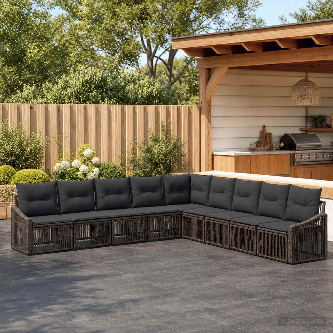 vidaXL Conjunto de sofás de jardín 9 uds. Gris ratán sintético