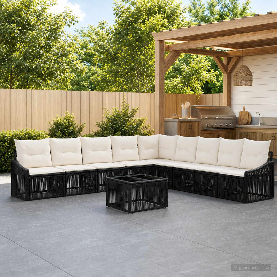 vidaXL Conjunto de sofás de jardín 10 uds. Negro ratán sintético