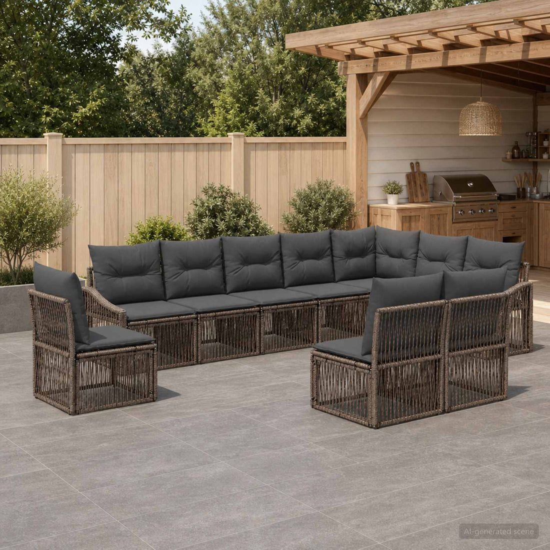 vidaXL Conjunto de sofás de jardín 10 uds. Gris ratán sintético