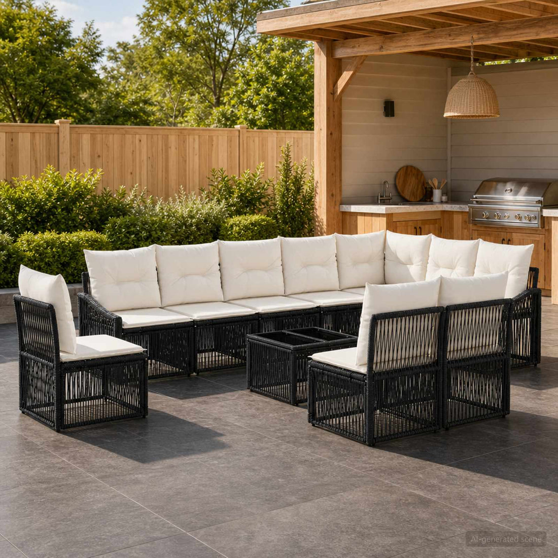 vidaXL Conjunto de sofás de jardín 11 uds. Negro ratán sintético