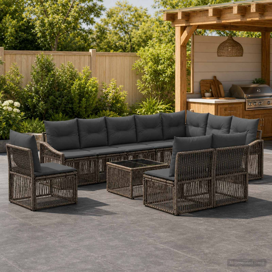 vidaXL Conjunto de sofás de jardín 11 uds. Gris ratán sintético