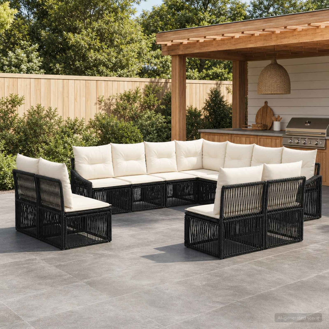 vidaXL Conjunto de sofás de jardín 11 uds. Negro ratán sintético