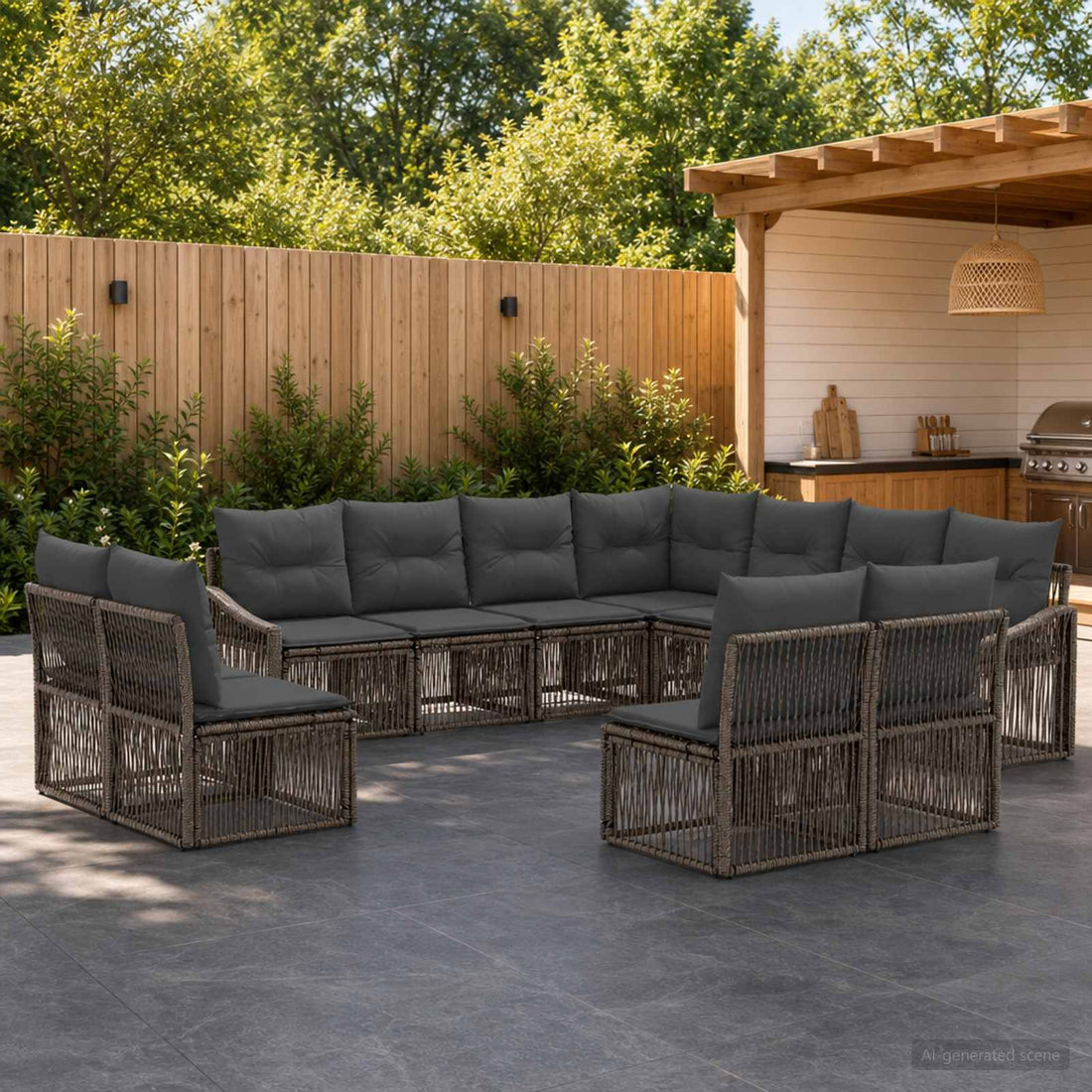 vidaXL Conjunto de sofás de jardín 11 uds. Gris ratán sintético