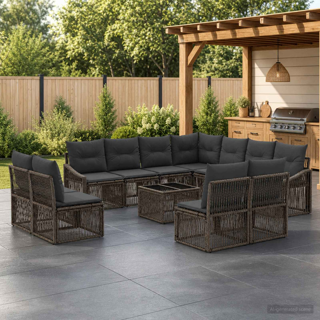 vidaXL Conjunto de sofás de jardín 12 uds. Gris ratán sintético