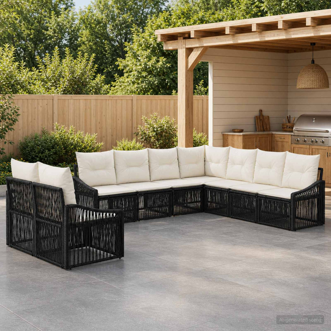 vidaXL Conjunto de sofás de jardín 9 uds. Negro ratán sintético