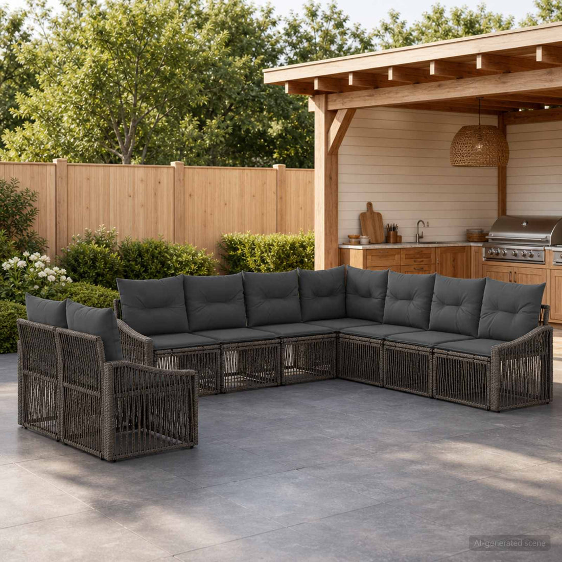 vidaXL Conjunto de sofás de jardín 9 uds. Gris ratán sintético