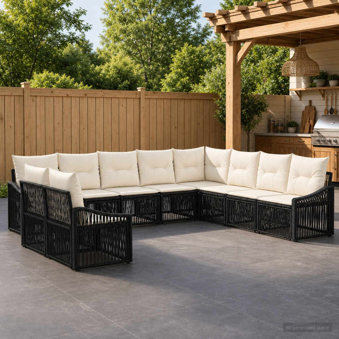 vidaXL Conjunto de sofás de jardín 10 uds. Negro ratán sintético