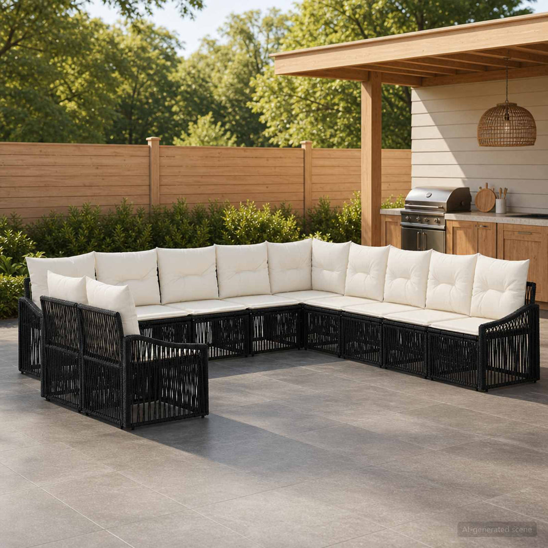 vidaXL Conjunto de sofás de jardín 11 uds. Negro ratán sintético
