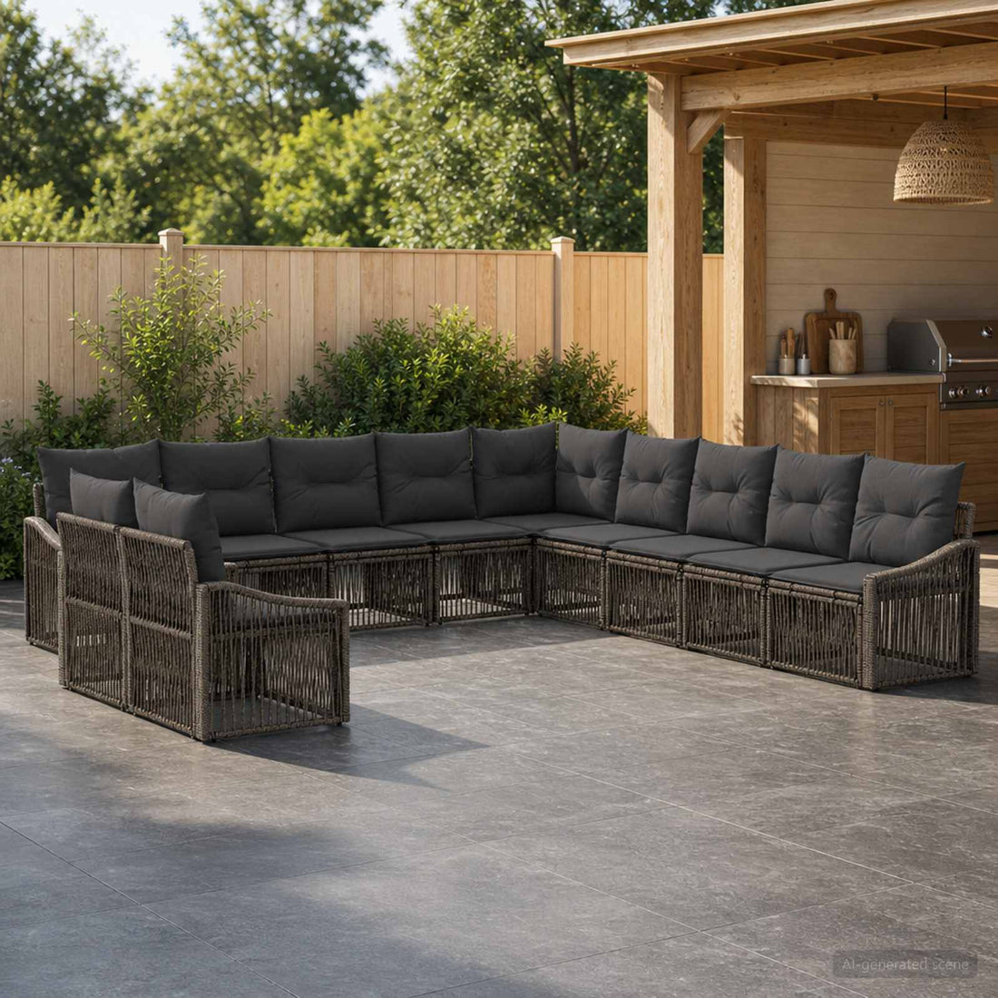 vidaXL Conjunto de sofás de jardín 11 uds. Gris ratán sintético
