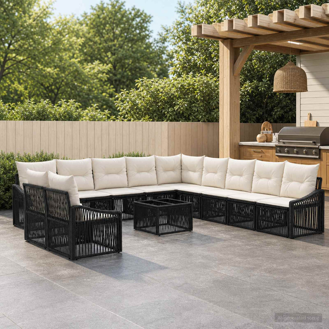 vidaXL Conjunto de sofás de jardín 12 uds. Negro ratán sintético