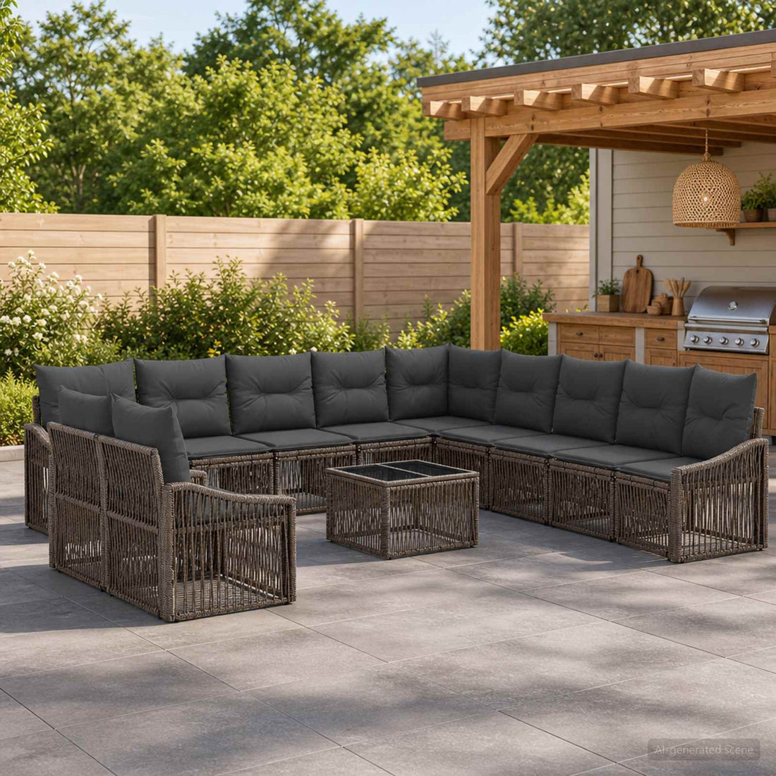 vidaXL Conjunto de sofás de jardín 12 uds. Gris ratán sintético