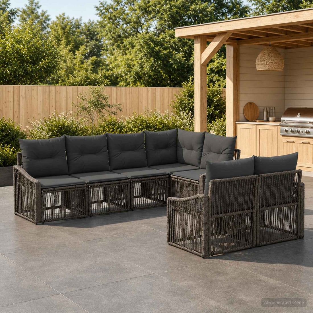 vidaXL Conjunto de sofás de jardín 7 uds. 7-Número de plazas Gris