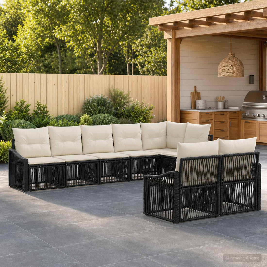 vidaXL Conjunto de sofás de jardín 8 uds. Negro ratán sintético