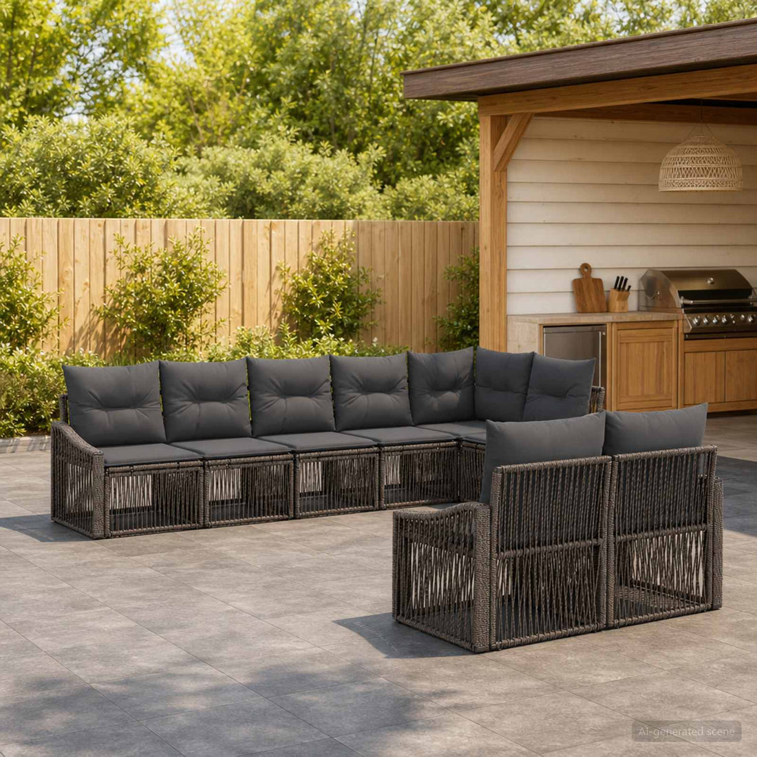 vidaXL Conjunto de sofás de jardín 8 uds. Gris ratán sintético