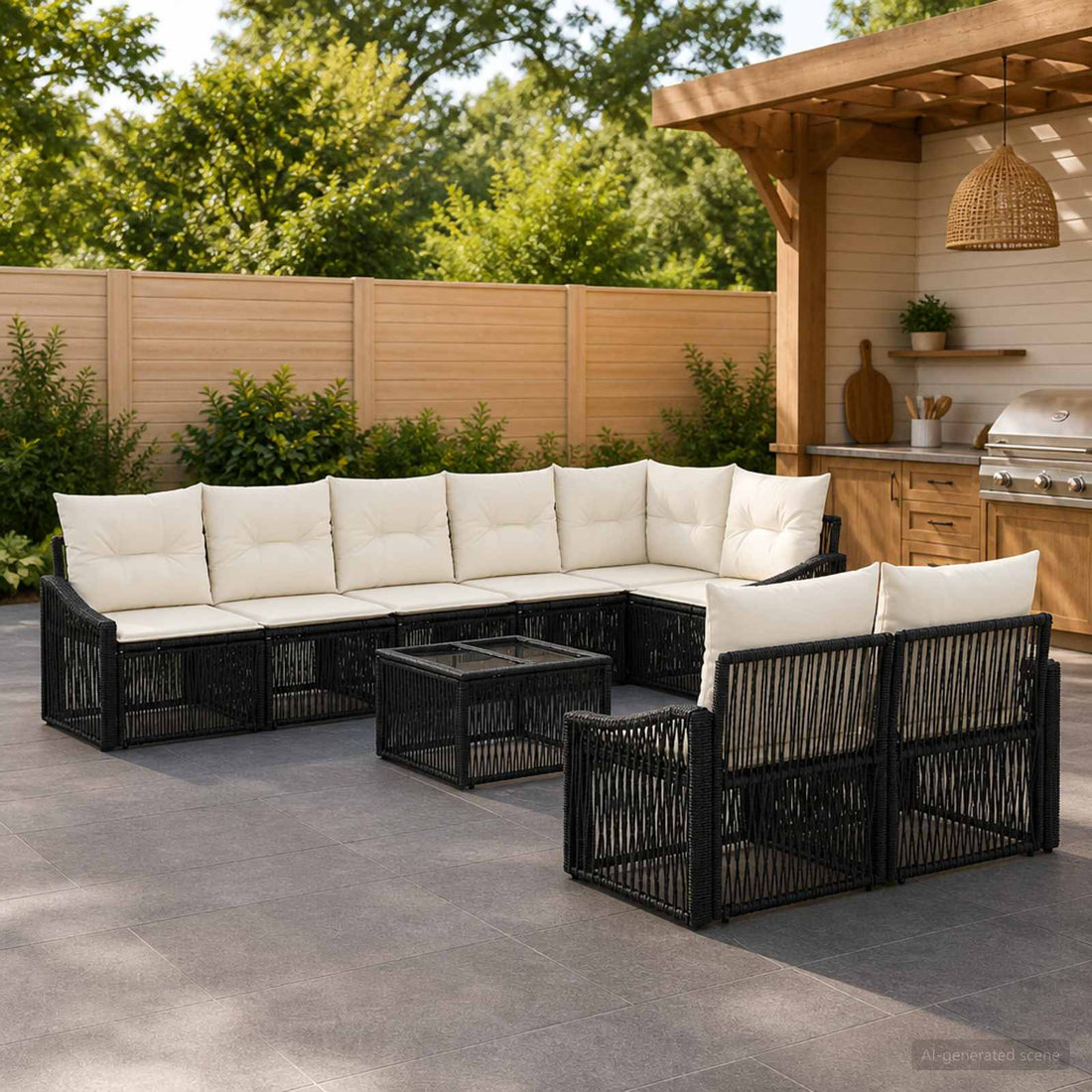 vidaXL Conjunto de sofás de jardín 9 uds. Negro ratán sintético