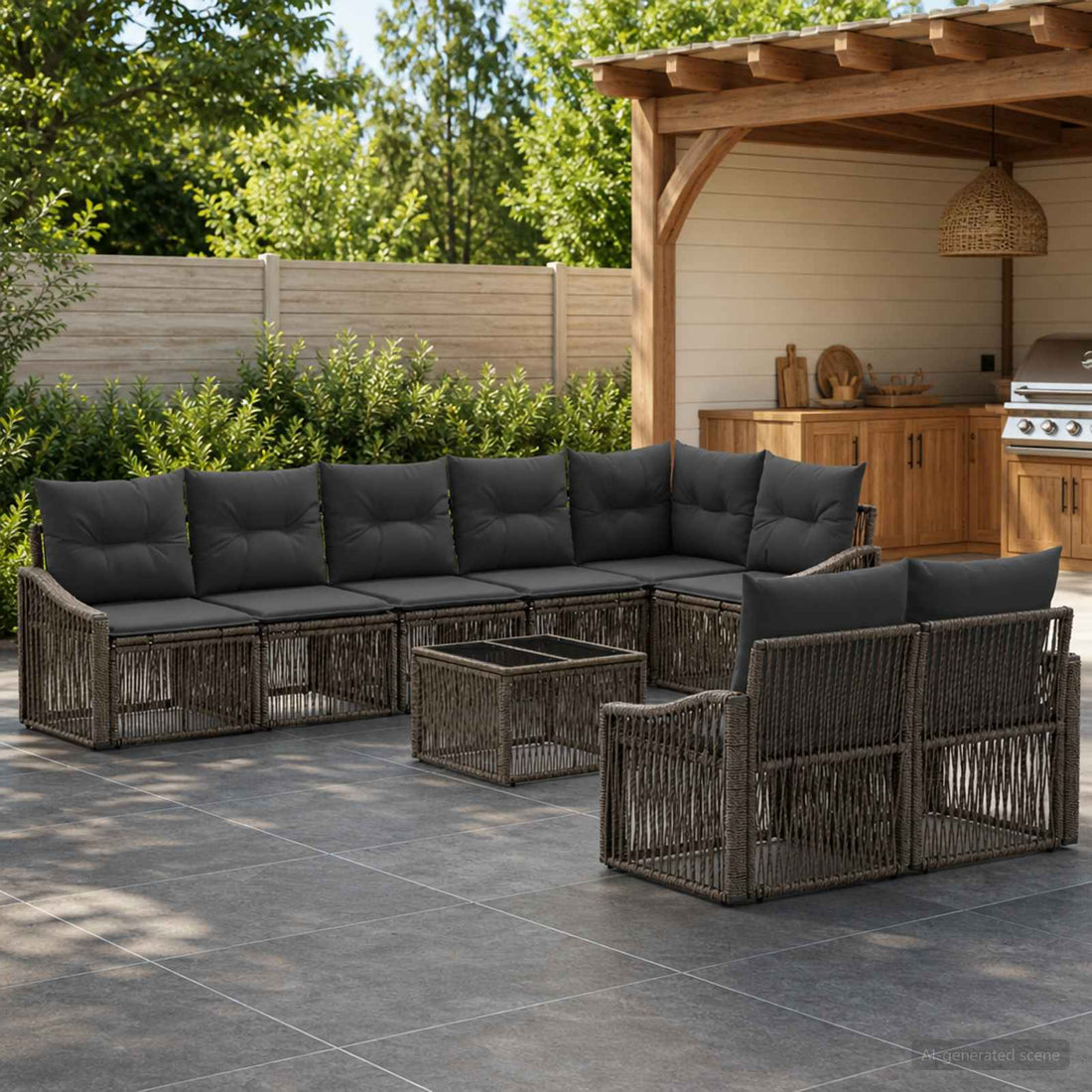 vidaXL Conjunto de sofás de jardín 9 uds. Gris ratán sintético