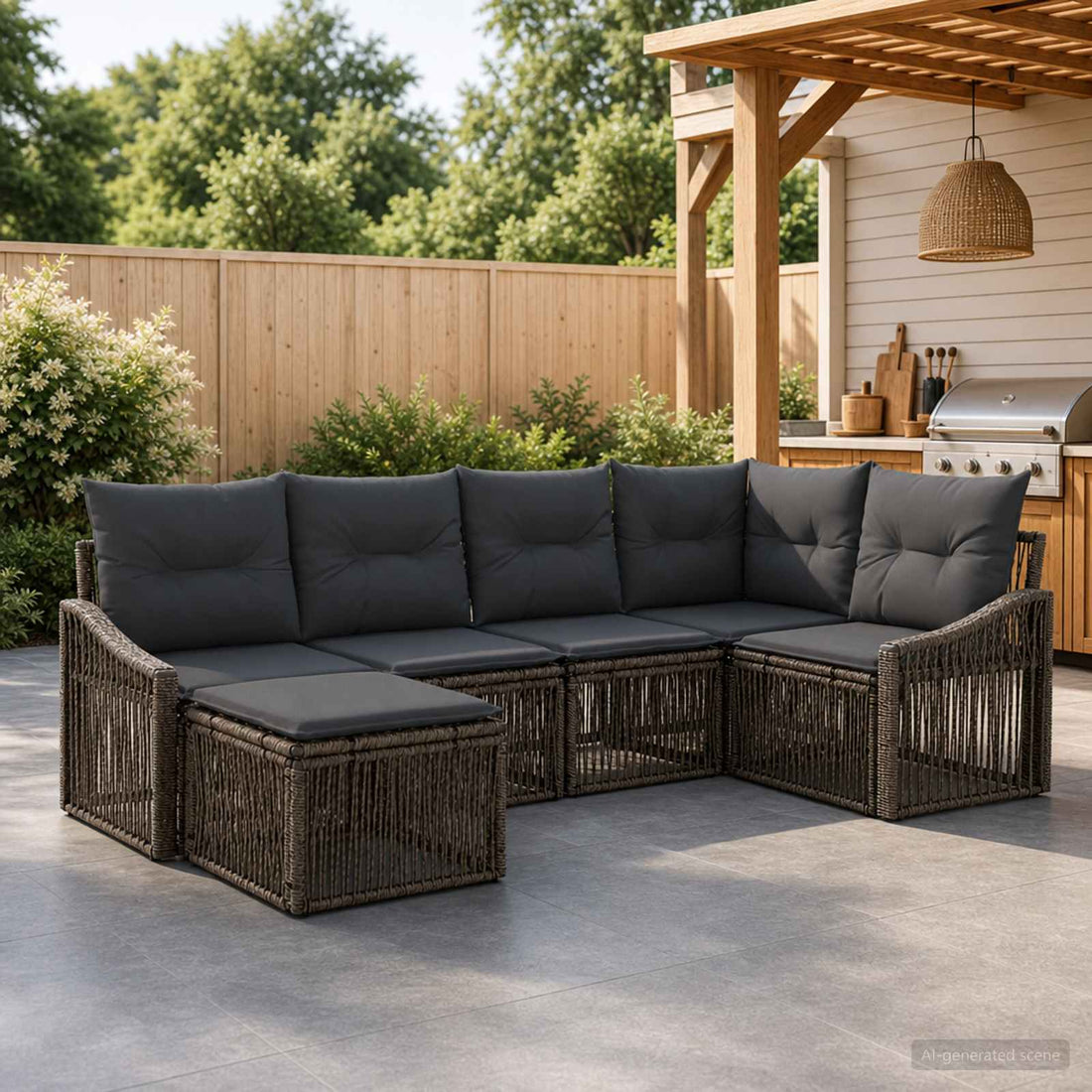 vidaXL Conjunto de sofás de jardín 6 uds. Gris ratán sintético