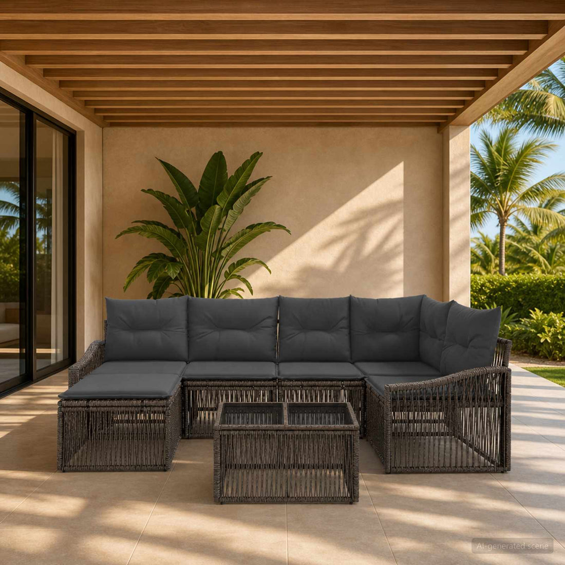 vidaXL Conjunto de sofás de jardín 7 uds. Gris ratán sintético