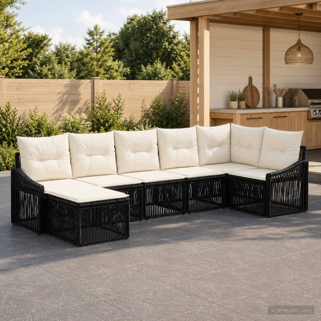 vidaXL Conjunto de sofás de jardín 7 uds. Negro ratán sintético