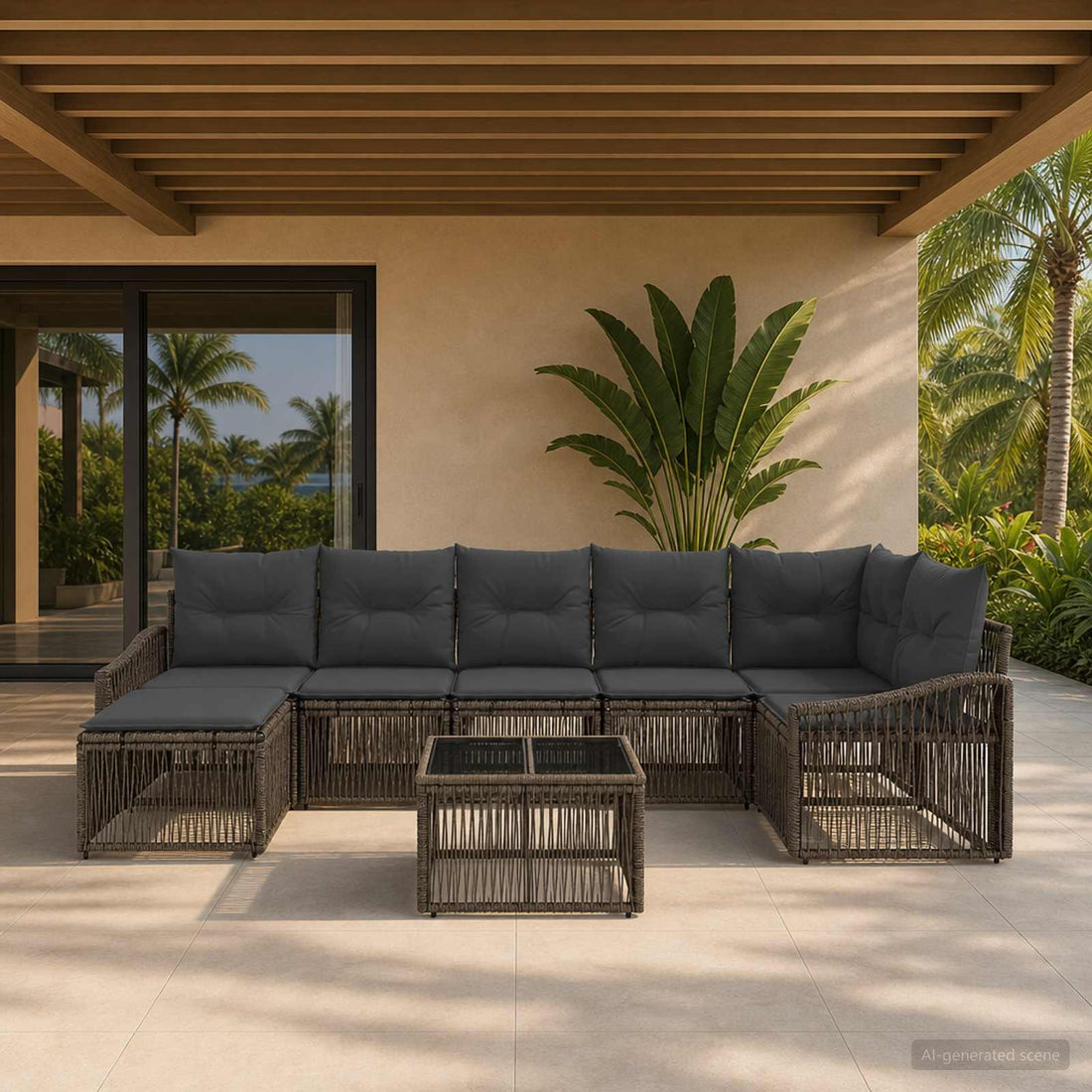 vidaXL Conjunto de sofás de jardín 8 uds. Gris ratán sintético